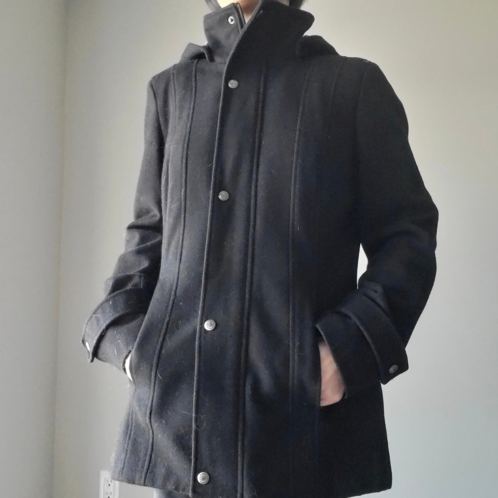 Calvin Klein Black Pea Coat Wool